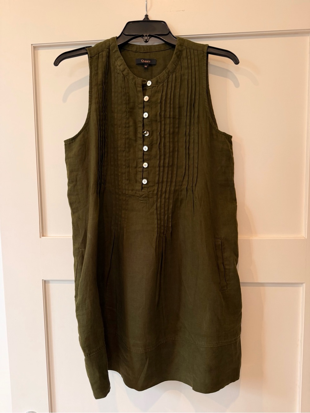 Quince Olive Green Sleeveless Linen Pintuck Tunic